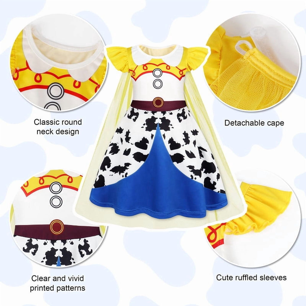 Benylion Girls Ice Princess Dress Halloween Cosplay Costumes With Tulle Cape Kids Birthday Party Dress up Outfit for 7-8 Years