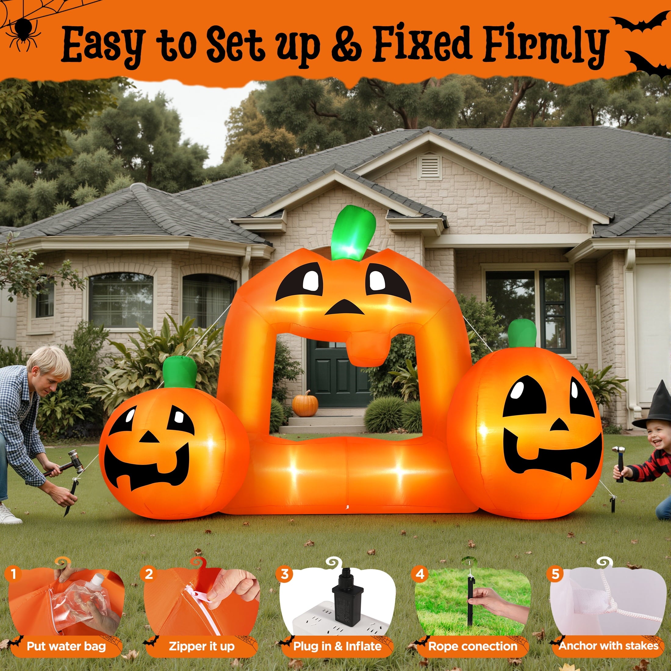 Firstness 8.5FT Halloween Inflatable,Pumpkin Photo with Lights for Party Yard Decorations