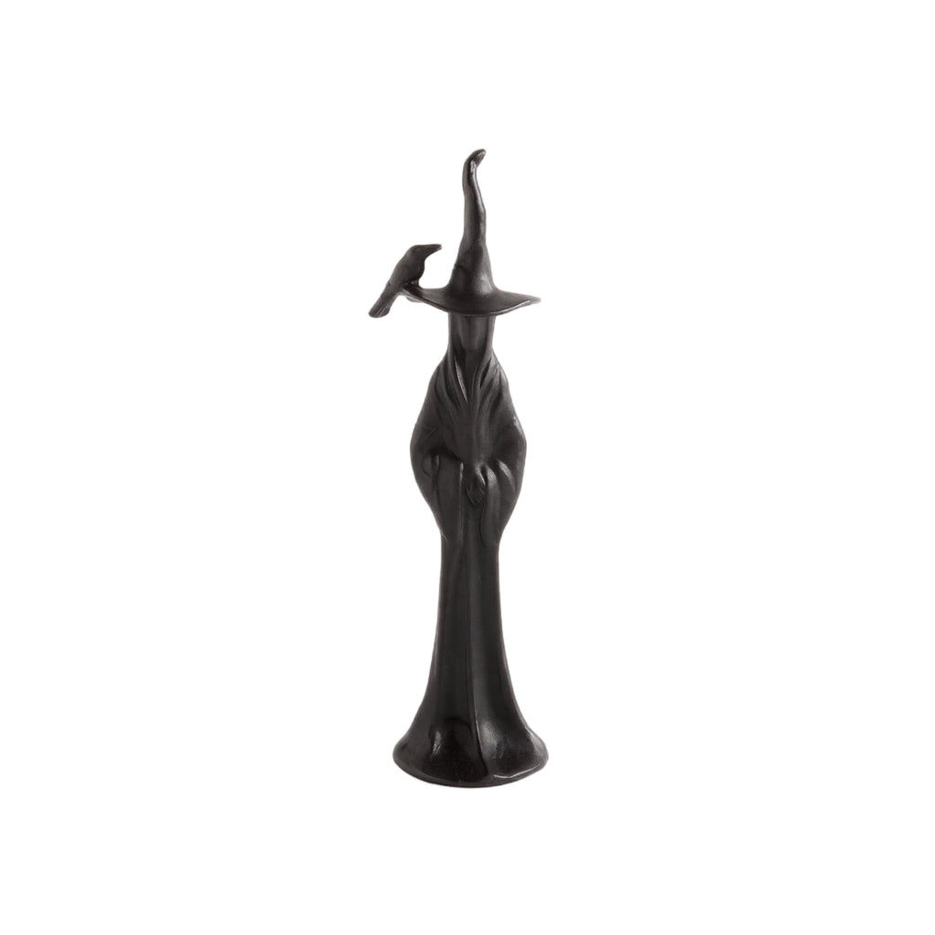 QLUEWX Halloween Sculpted Black Witch Statue, Resin Gothic Witch Figurine with Crow, 10 Inch Vintage Black Witch Sculpture Decor for Tabletop Mantel Shelf Home Holiday Party Decoration