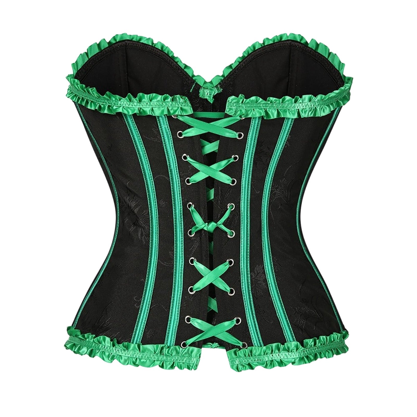 JOANKDMI Women's Chic Gothic Steampunk Corset Top with Ribbon Tie and Ruffle Trim Elegant Bustier for Pirate Roleplay and Vampire Halloween Dress Up Outfit