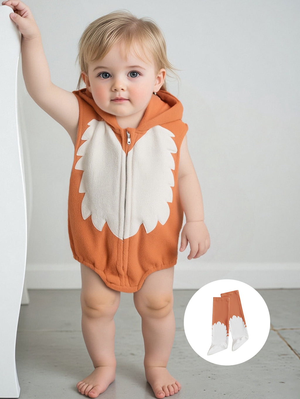Cjfdfy Newborn Baby Boy Girl Halloween Animal Costume Infant Baby Fox Puppy Dog Frog Poached Egg Costume Fall Winter Sleeveless Hooded Zipper Romper Leg Warmers Set Toddler Halloween Cosplay Outfits