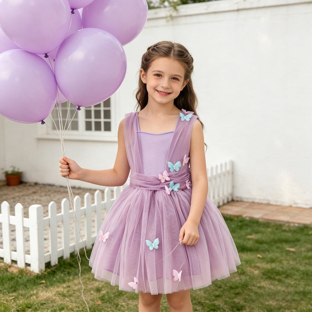 CZKHPTY Girls 3D Butterfly Fairy Tutu Dress, Whimsical Garden Princess Pretend Play Fancy Outfit, Sizes 3-4Y