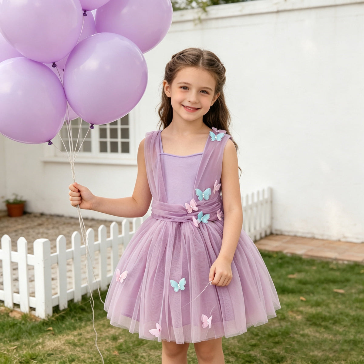 CZKHPTY Girls 3D Butterfly Fairy Tutu Dress, Whimsical Garden Princess Pretend Play Fancy Outfit, Sizes 7-8Y