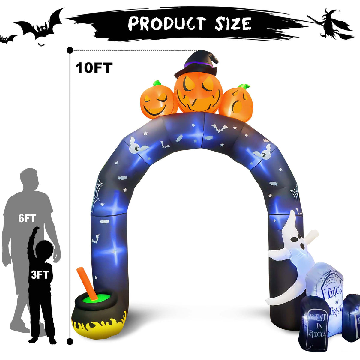 GVDV 10 FT Halloween Inflatables Archway Outdoor Decorations, Scary Halloween Arch Blow Up Yard Decorations for Front Yard Lawn Garden Decor