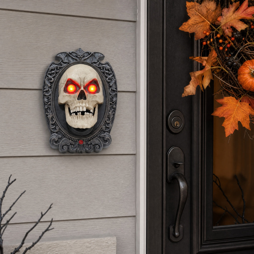 Light-Up Skeleton Doorbell Decoration, Gray and White, 9", Halloween by Way To Celebrate