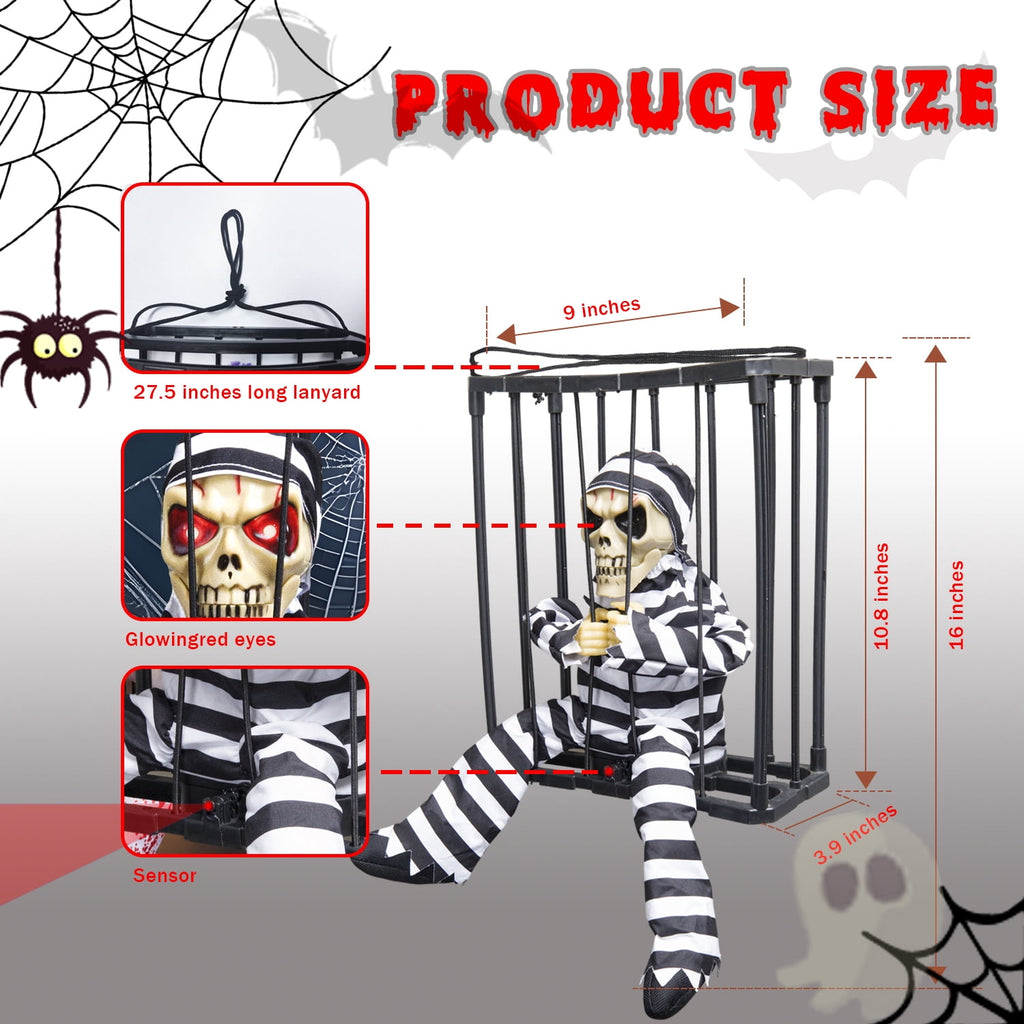 Magotan Screaming Animated Halloween Decorations, Outdoor Indoor Hanging Spooky Halloween Decoration, Scary Ghost Cage with Motion Sensor