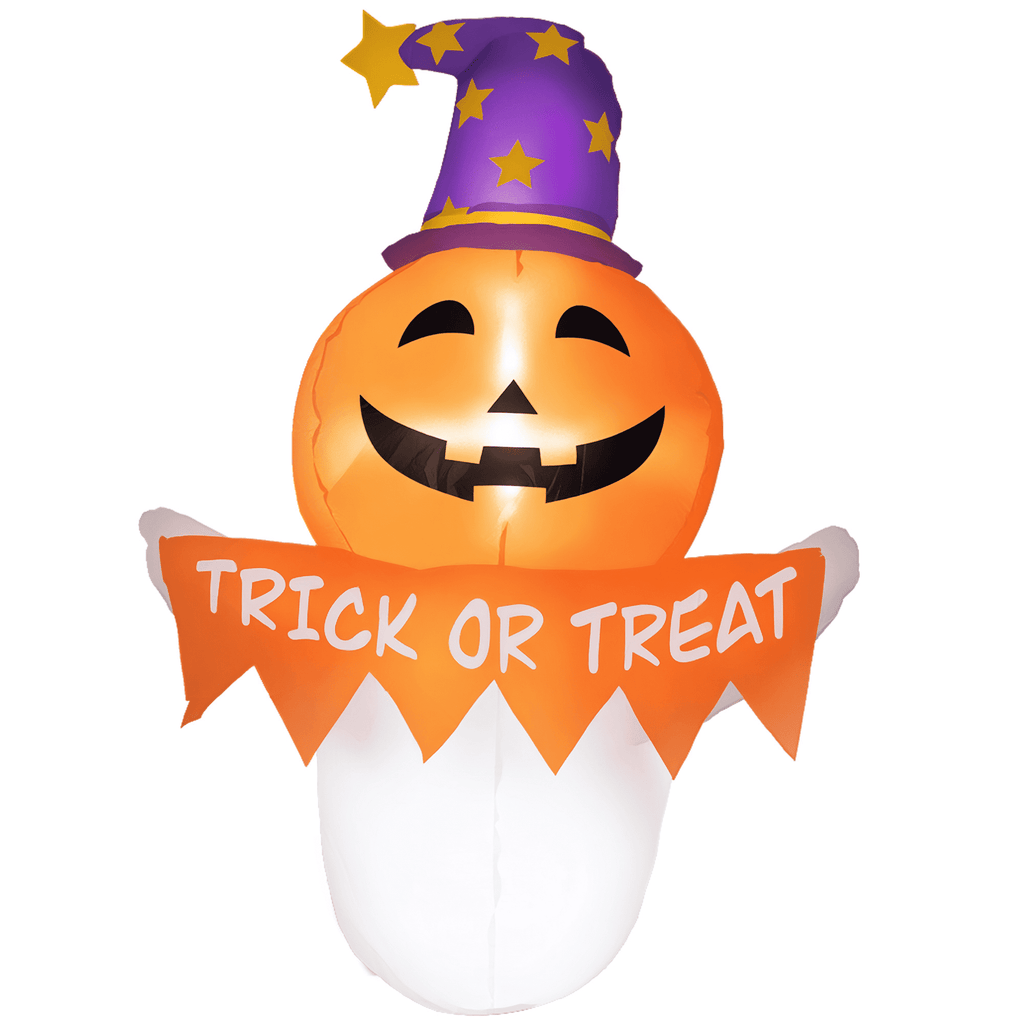 Outsunny 41.3" Inflatable Halloween Window Sticker Ghost with Orange Face, Halloween Decoration with LED Lights for Garden Indoor Outdoor