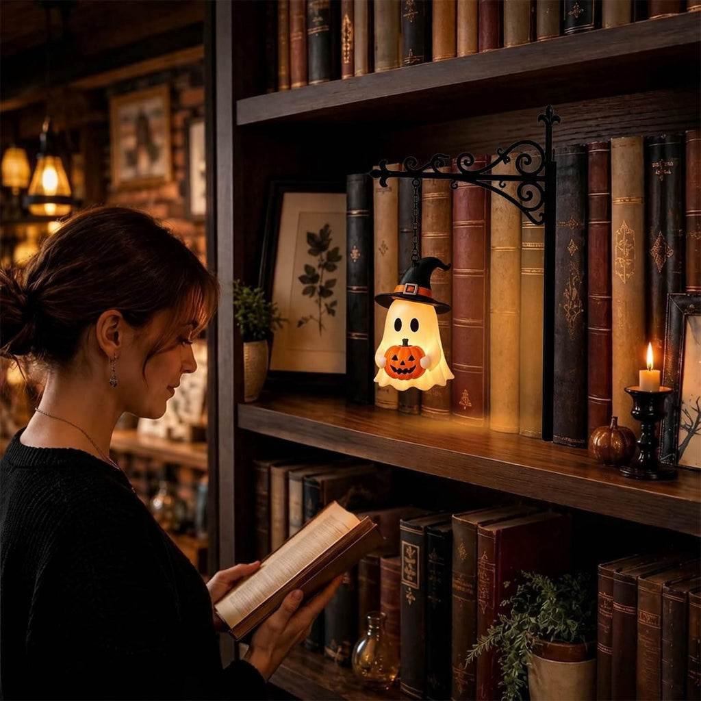 Halloween Ghost Library Lantern Decorative Bookshelf Lighting, Reading Book Shelf Lights for Study Reading Corner Home Library Gift for Book Lovers Bookworms