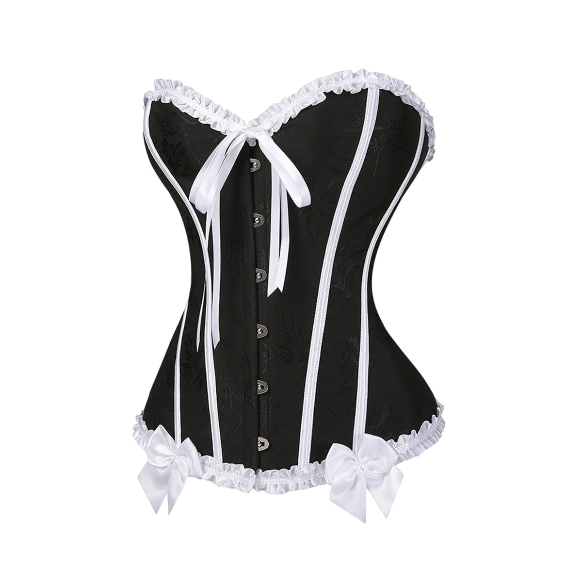 JOANKDMI Women's Chic Gothic Steampunk Corset Top with Ribbon Tie and Ruffle Trim Elegant Bustier for Pirate Roleplay and Vampire Halloween Dress Up Outfit