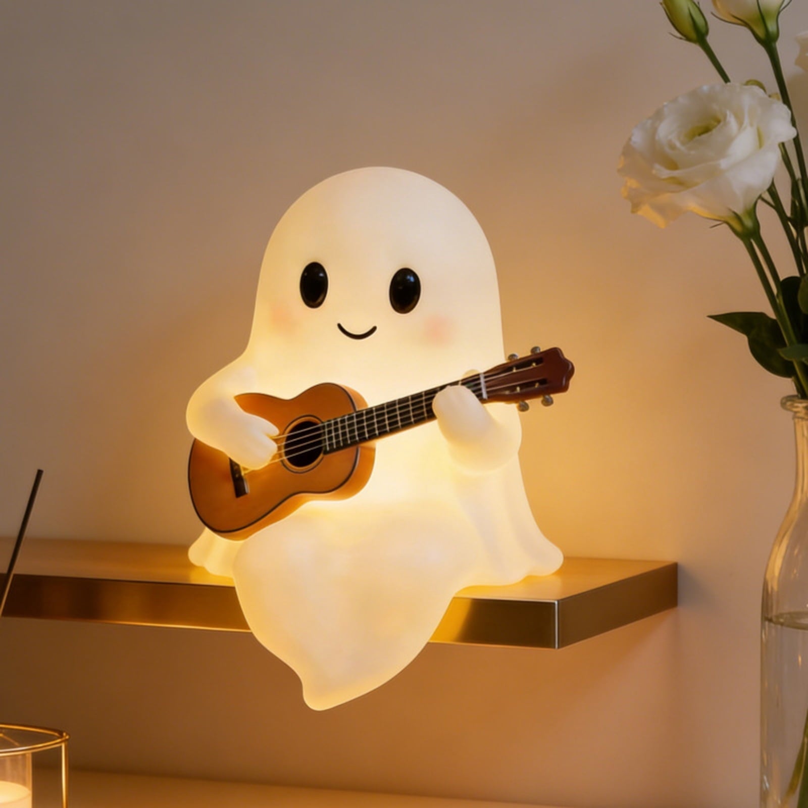 YZEGDCH Halloween 3D Ghost Campfire Flickering Night Light 2 Funny Roasting Marshmallows at Campfire LED Electric Faux Flameless Campfire Nightlight Funny Halloween Decor