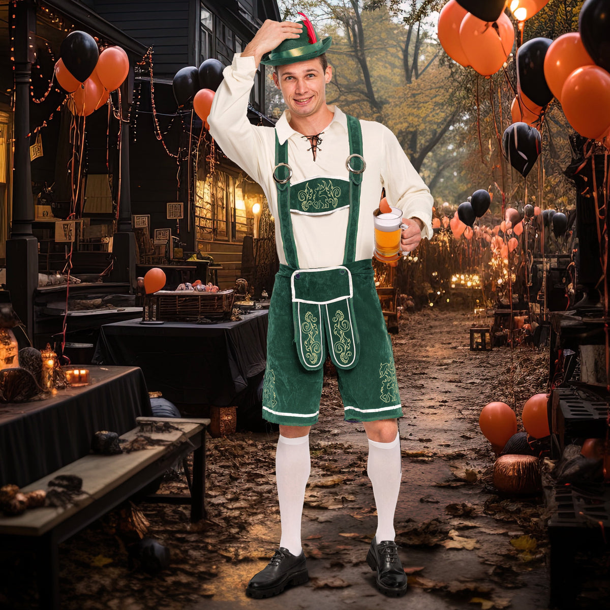 Joyfy Men's German Bavarian Oktoberfest Costume Set, Beer Costume Hat for Adults Halloween Fancy Dress Costumes and Beer Festival