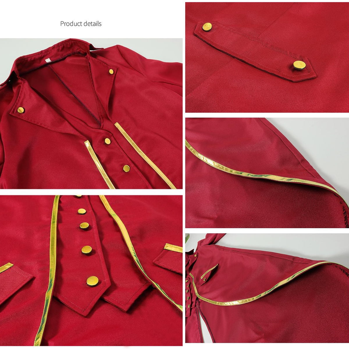 IBTOM CASTLE Men's Steampunk Vintage Tailcoat Jacket Gothic Medieval Victorian Frock Button Down Swallow Coat Uniform L Blue & Gold