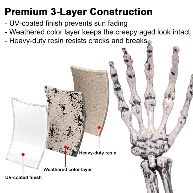 GameXcel Skeleton Hands Halloween Yard Decorations, 6 Pack 18 in Posable Skeleton Arms with Ground Stakes, Outdoor Graveyard Lawn Decor