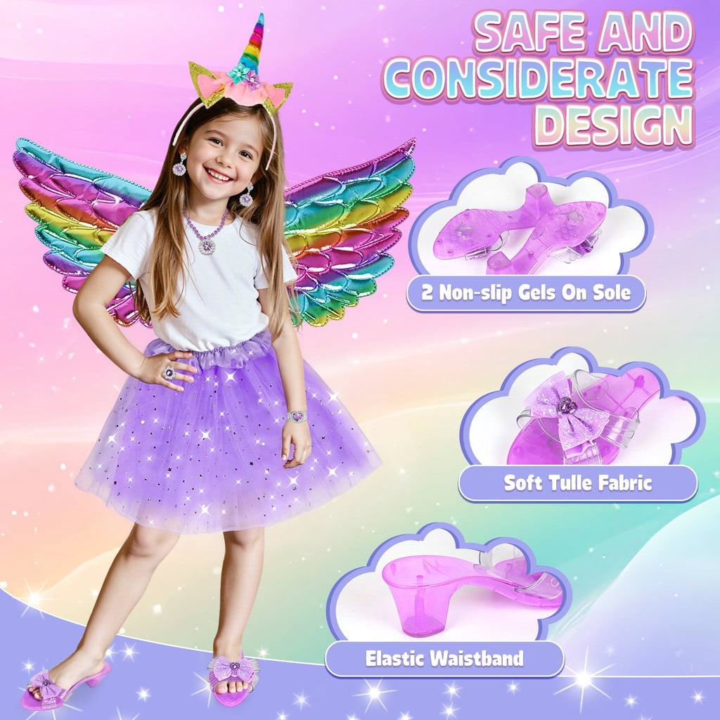 Princess Dress Up Toddler Girl Toys, Dress Up for Girls 3 4 5 6 Year Old, Princess Toys for Toddler, Upgraded with 3 Sets, Include Jewelry, Crown, Shoes, Princess Wand...Birthday Gift
