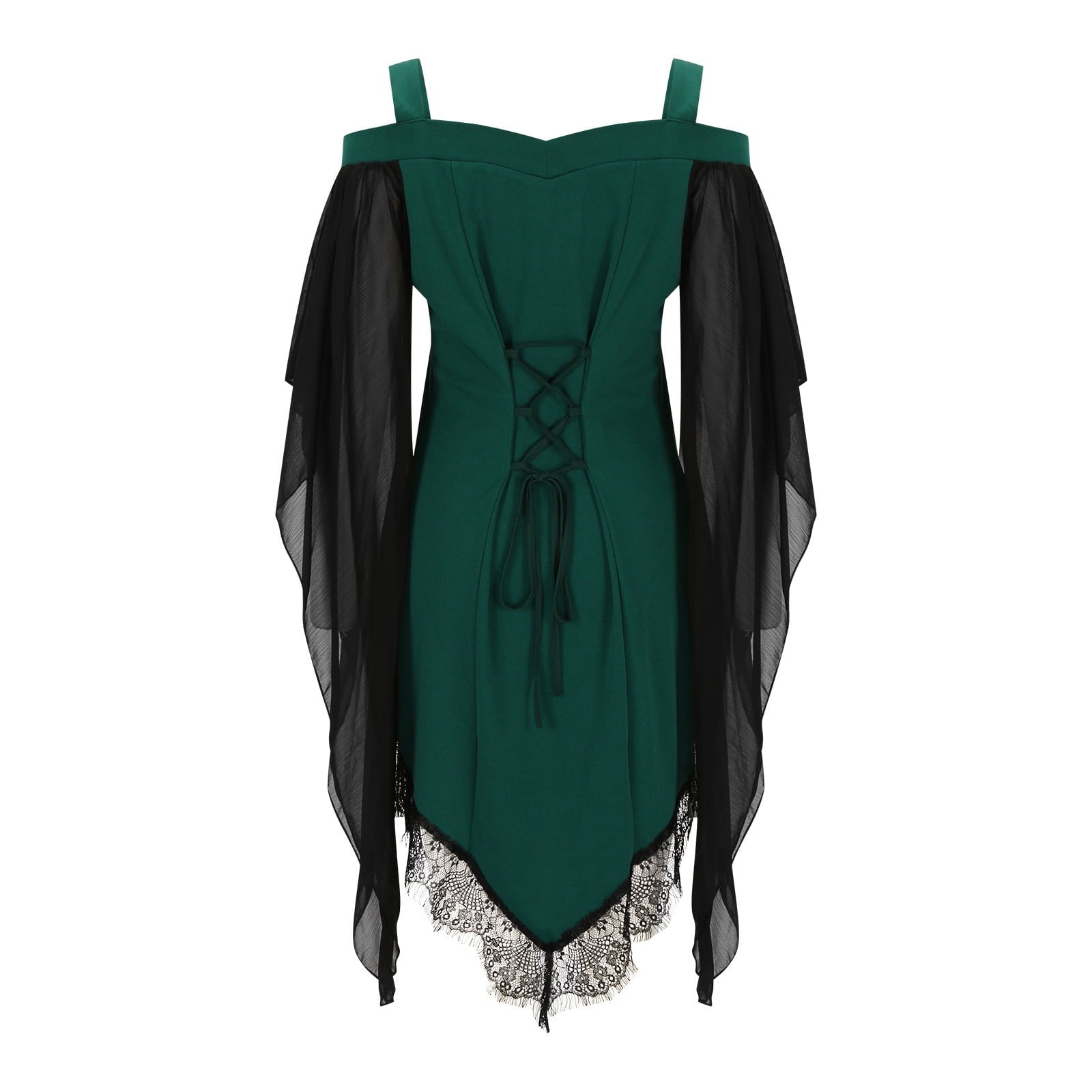Gothic Lace Up Dress for Women Off-Shoulder Vintage Dresses Bell Sleeve Steampunk Medieval Costume Cosplay Halloween Dresses