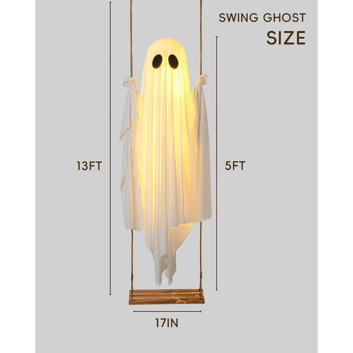 Clearance 5 FT Hanging Ghost Decor,Early Halloween Decorations Light-Up Flying Ghost on Broomstick with Witch Hat, Witch Broom, Spooky Cute Outdoor Halloween Decorations for Front Porch Yard Tree