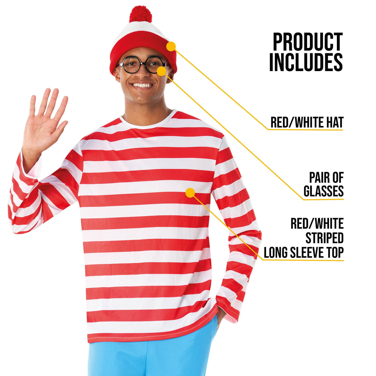 Morph Mens Wheres Wanderer Costume Set Adult Red White Stripe Book Character Halloween Red L
