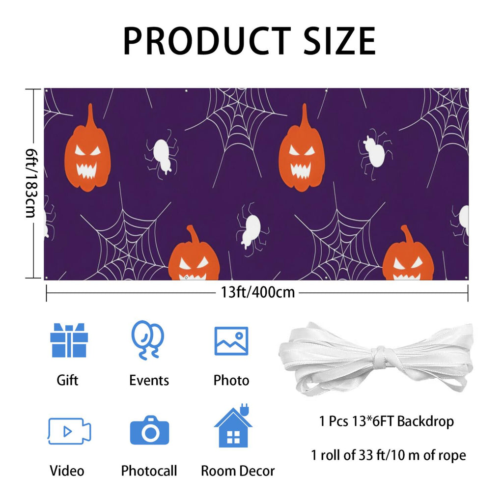 Halloween Garage Door Cover - 13x6ft Spooky Ghost Pumpkin Skull Witch Black Cat Polyester Backdrop for Outdoor Decor