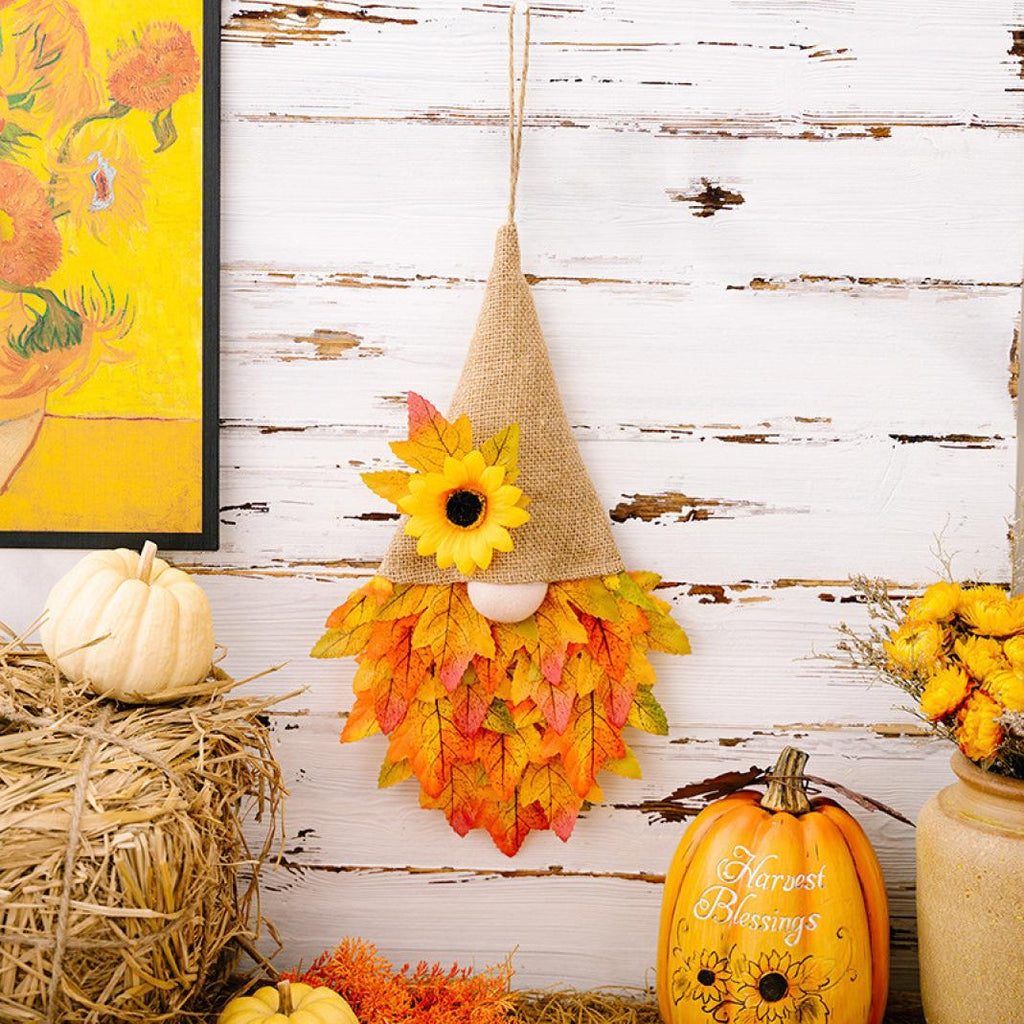 Fall Maple Leaf Gnome Wreaths for Front Door with Lights, 14.6'' Autumn Door Wreath Gnome, Maple Leaf Fall Decorations Wreath, Fall Wreath for Halloween Decorations, Thanksgiving, Harvest Festival