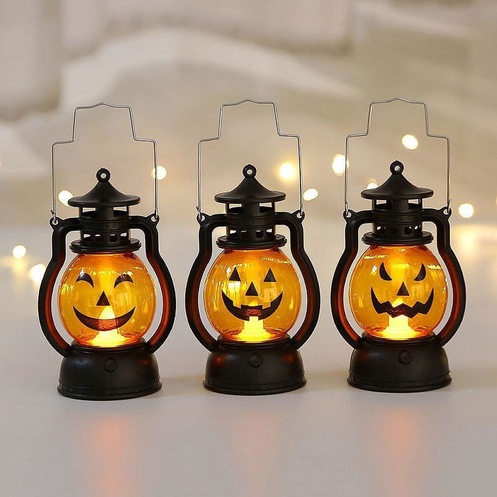 Halloween LED Lantern Lights 3-Packs , Small Vintage Style Flameless Lantern Decorative ，Lamp for Halloween Home Indoor Outdoor Bar Decoration
