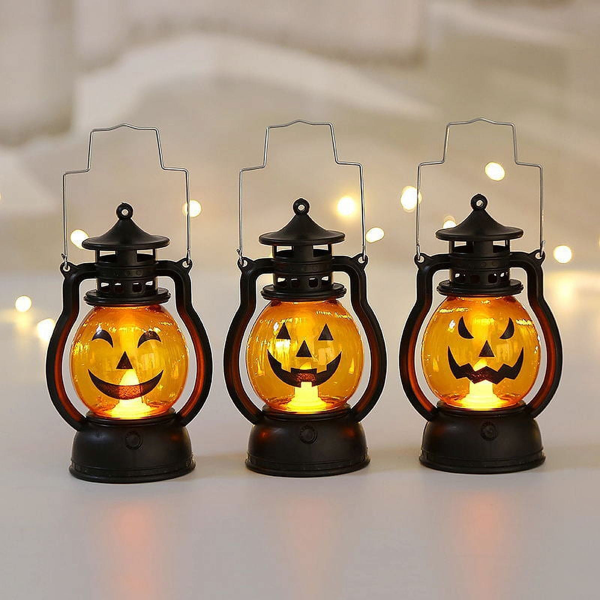 Halloween LED Lantern Lights 3-Packs , Small Vintage Style Flameless Lantern Decorative ，Lamp for Halloween Home Indoor Outdoor Bar Decoration