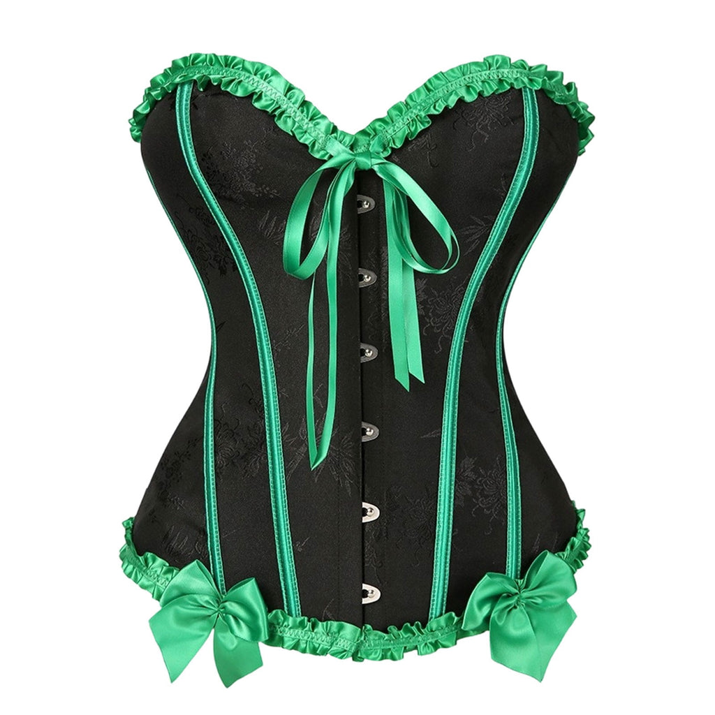 JOANKDMI Women's Chic Gothic Steampunk Corset Top with Ribbon Tie and Ruffle Trim Elegant Bustier for Pirate Roleplay and Vampire Halloween Dress Up Outfit