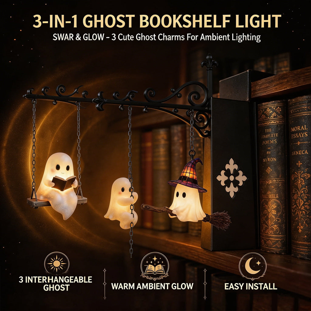 Halloween Ghost Library Lantern Decorative Bookshelf Lighting, Reading Book Shelf Lights for Study Reading Corner Home Library Gift for Book Lovers Bookworms