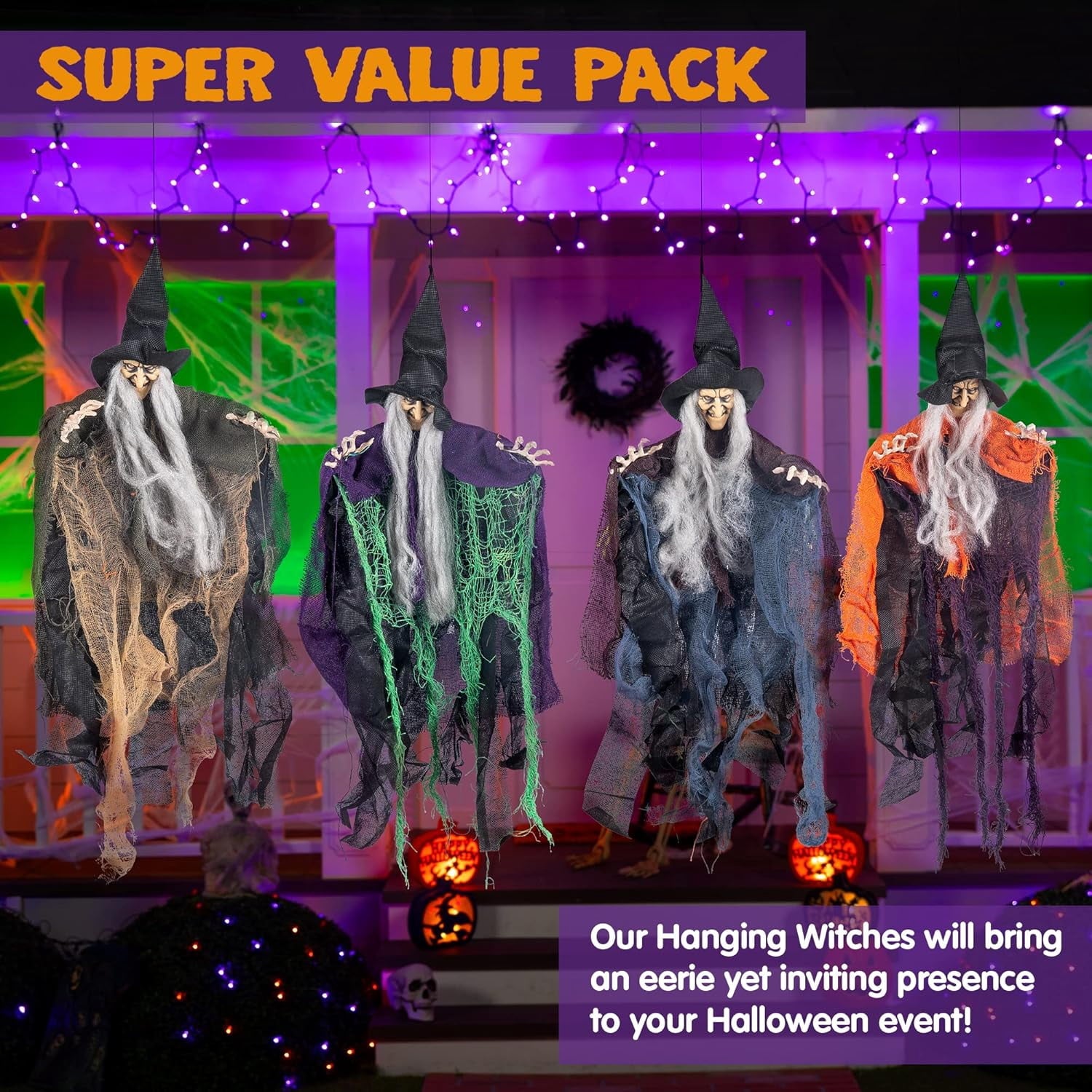 Joyfy 3 Pack Halloween Hanging Ghosts,Scary Skeleton Ghosts Grim Reapers Decorations for Halloween Indoor Outdoor Yard Home Decorations