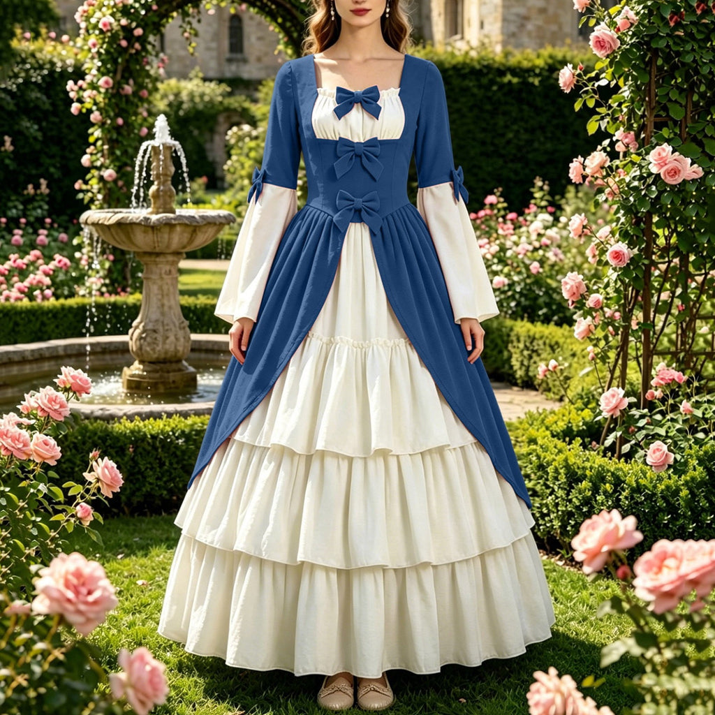 Gothic Dresses for Women Medieval Renaissance Halloween Costume Lace Up Corset High Low Ruffle Hem Square Neck Vintage Gown