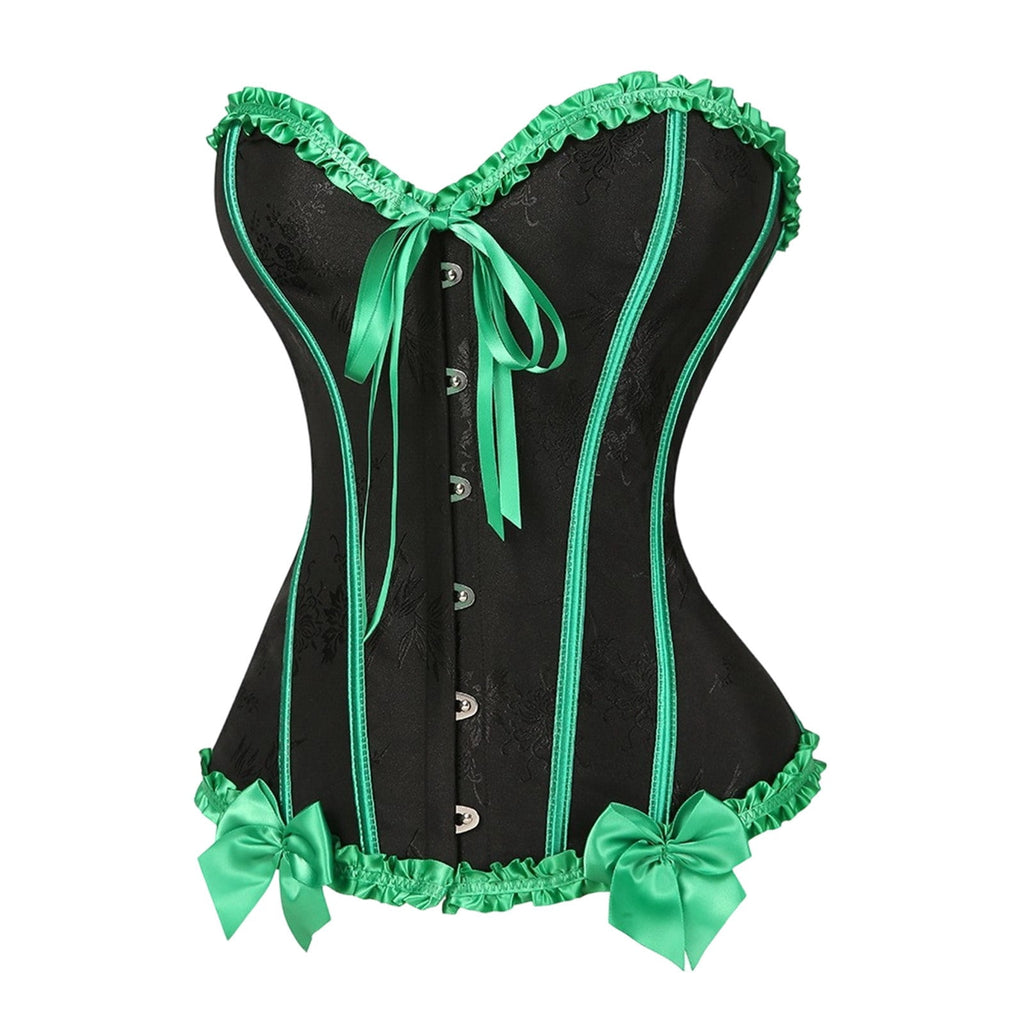 JOANKDMI Women's Chic Gothic Steampunk Corset Top with Ribbon Tie and Ruffle Trim Elegant Bustier for Pirate Roleplay and Vampire Halloween Dress Up Outfit