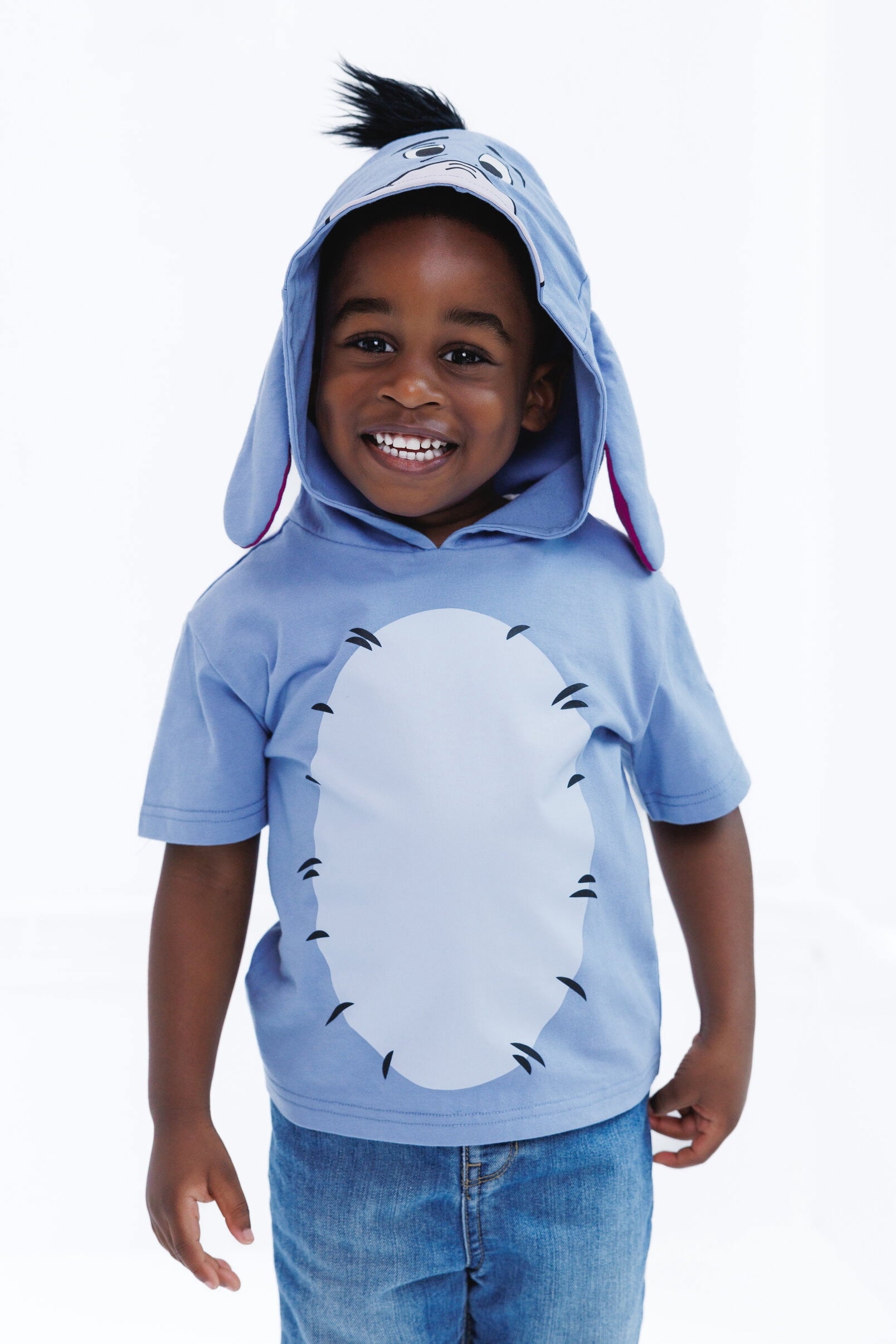 Disney Winnie the Pooh Little Boys' Cosplay Short Sleeve Hooded T-Shirt Eeyore Blue Grey