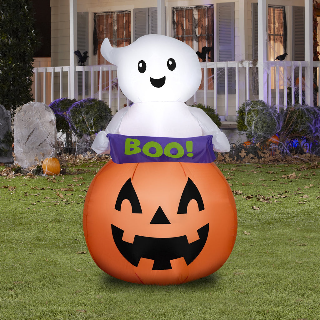 Baby Ghost in Jack-o'-Lantern with Banner Airblown Yard Inflatable, Multicolor, 3.5', Halloween by Way To Celebrate