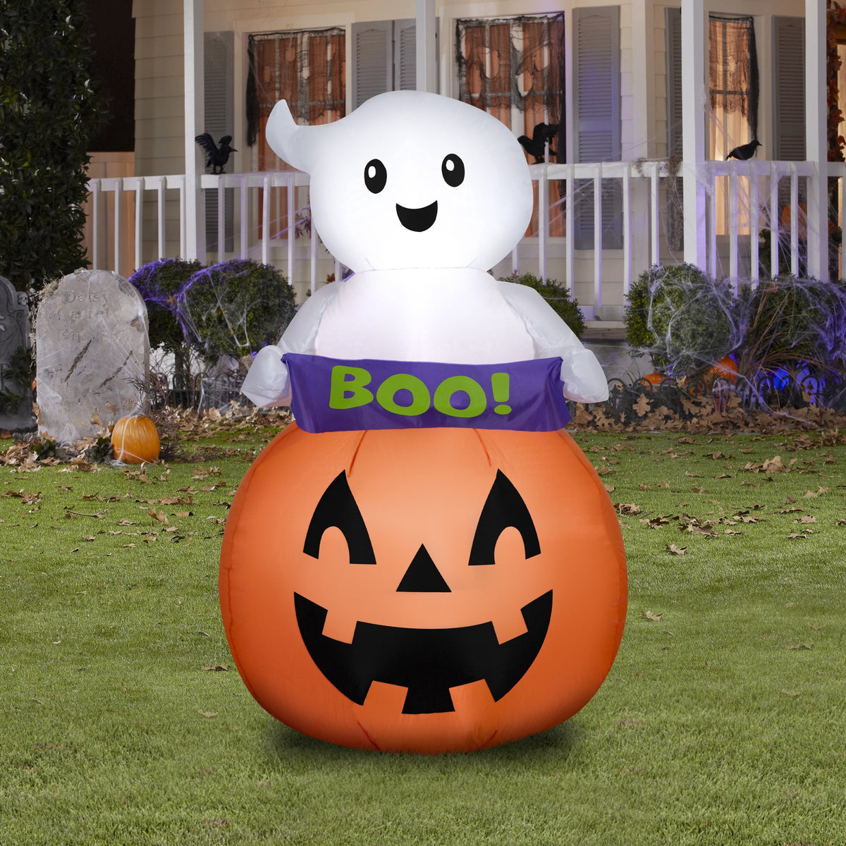 Baby Ghost in Jack-o'-Lantern with Banner Airblown Yard Inflatable, Multicolor, 3.5', Halloween by Way To Celebrate