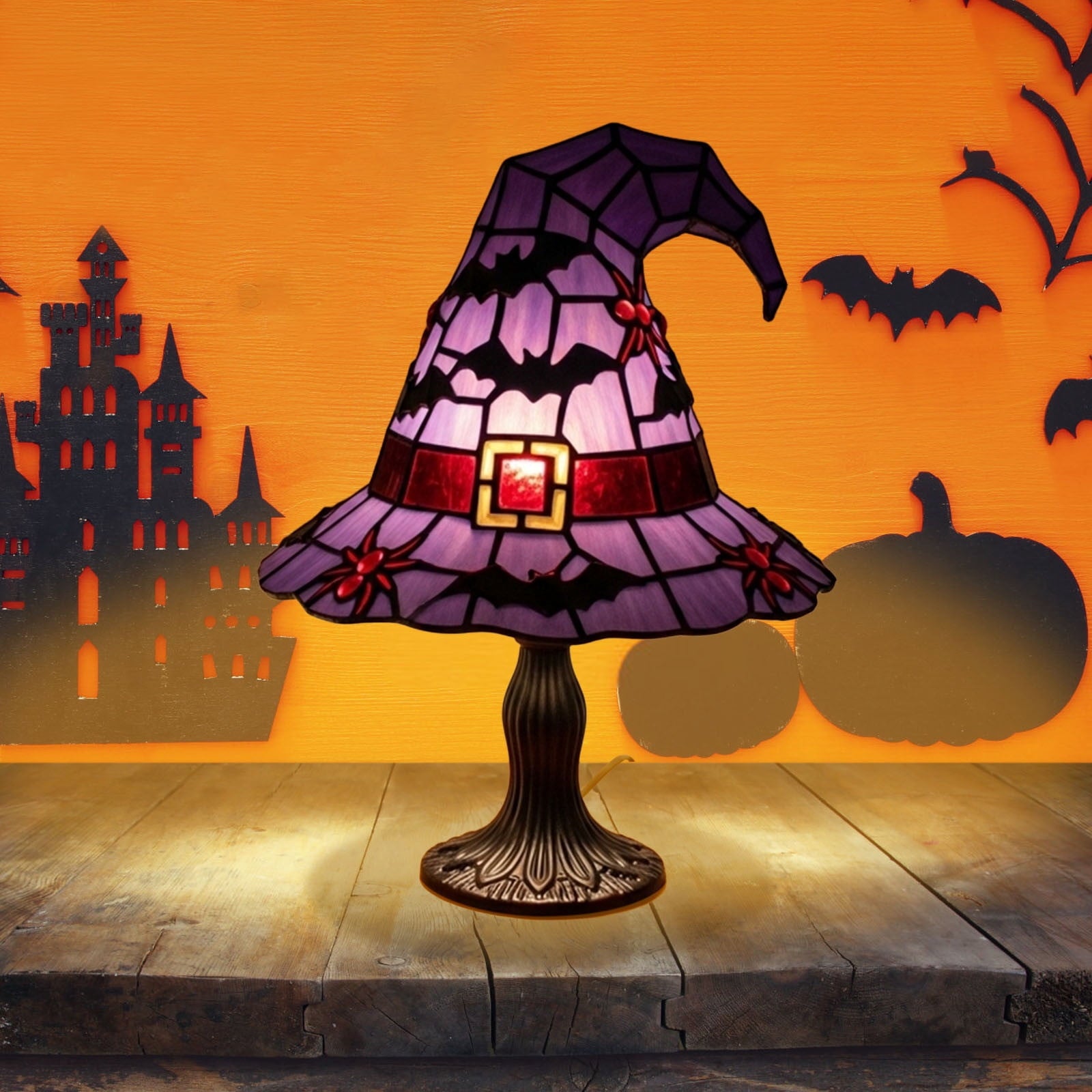 Halloween Decor Witch Hat Lamp, LED Halloween Night Light, Halloween Decorations Indoor, Witchy Decor for Shelf Mantel Table, Gothic Home Decoration