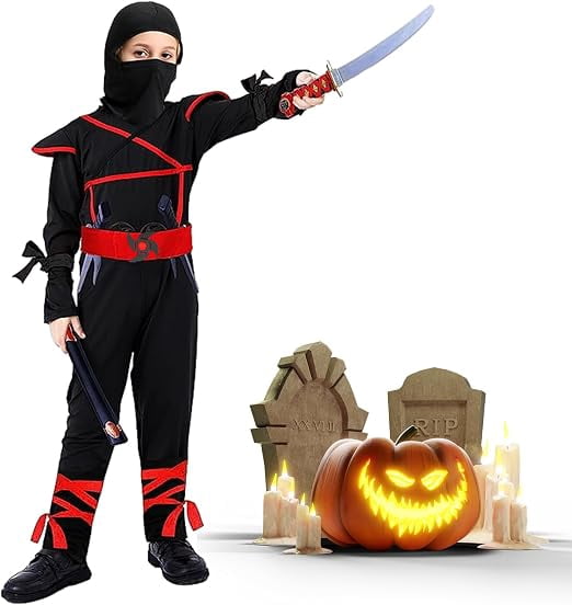 skyllc Ninja Costume Kids, Boys Ninja Costume with Accessories for Halloween Christmas Carnival Birthday Party,Size L