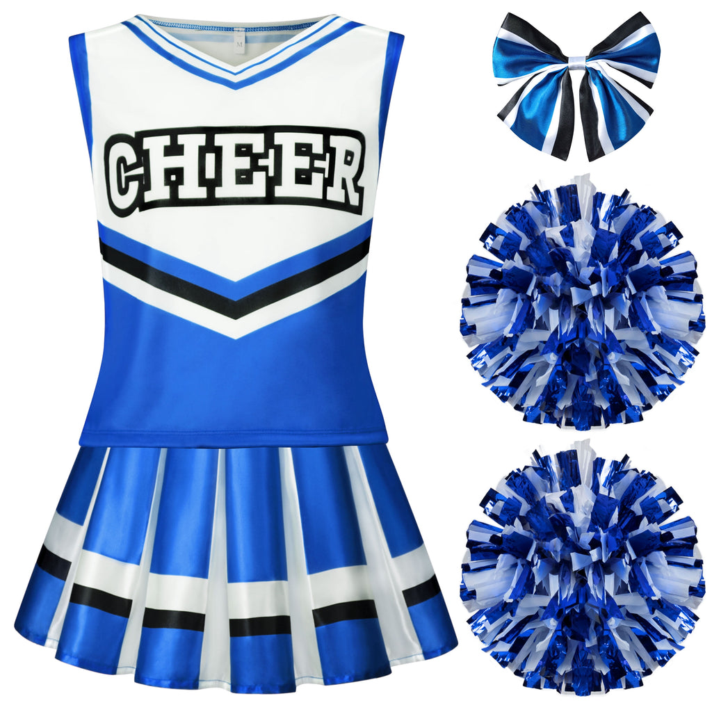 Joyfy Cheerleader Costume for Girls, Halloween Cute Cheer Uniform Outfit with Accessories for Kids Halloween High School Cheerleader Dress Up Costumes
