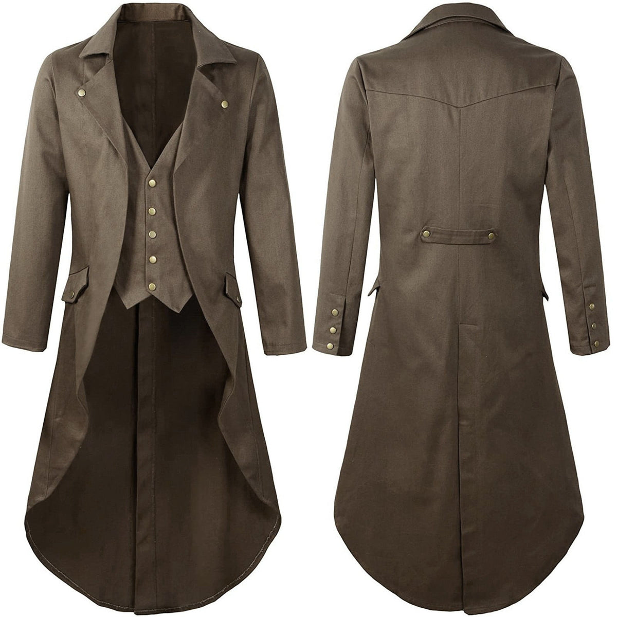 Cllios Men's Tailcoat Jacket Vintage Renaissance Steampunk Jacket Gothic Victorian Frock Uniform Coat Long Sleeve Button Down Lapel Robe Costume