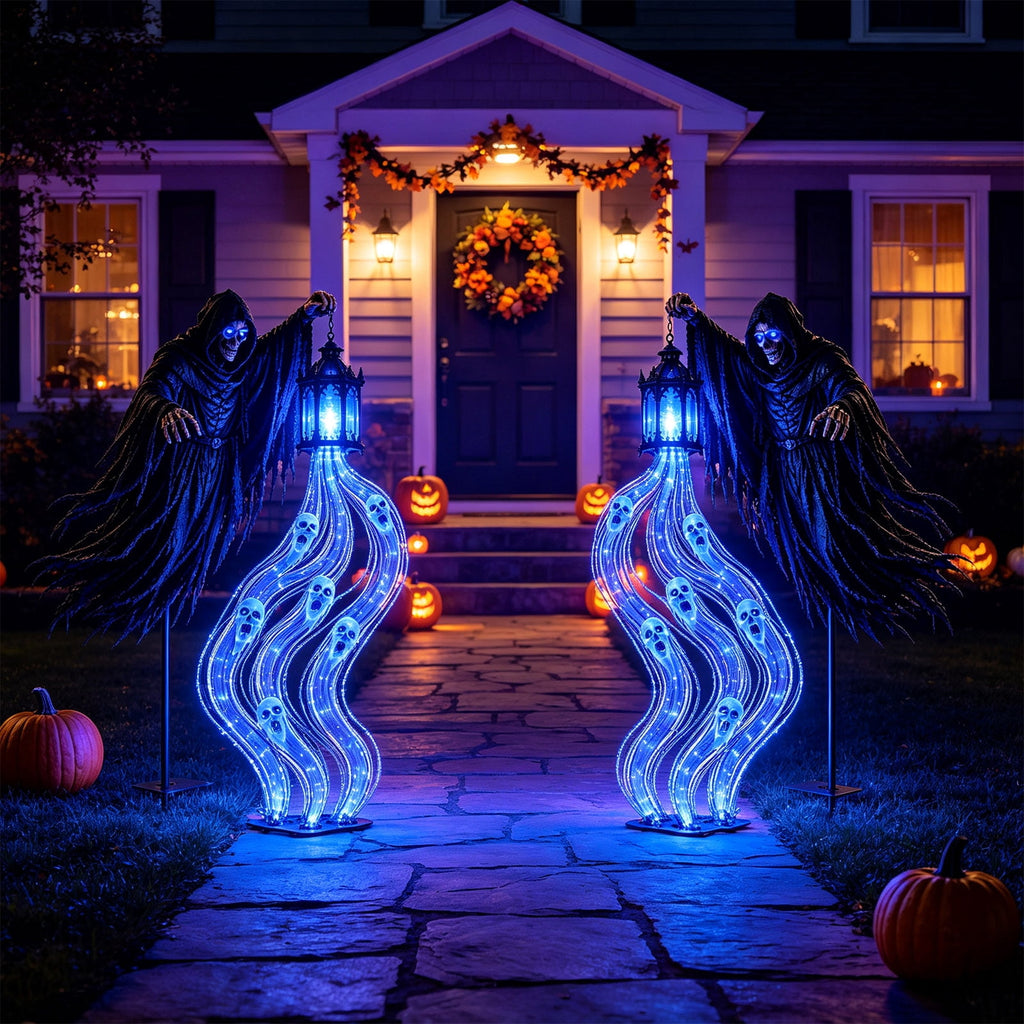 Halloween Witch Cauldron Garden Stake Lights, 2.7Ft LED Color Waterfall-Style Light Flow Flying Witch Garden Stake, Waterproof Weather Resistant Projector Lights for Outdoor Yard, Lawn, Pathway