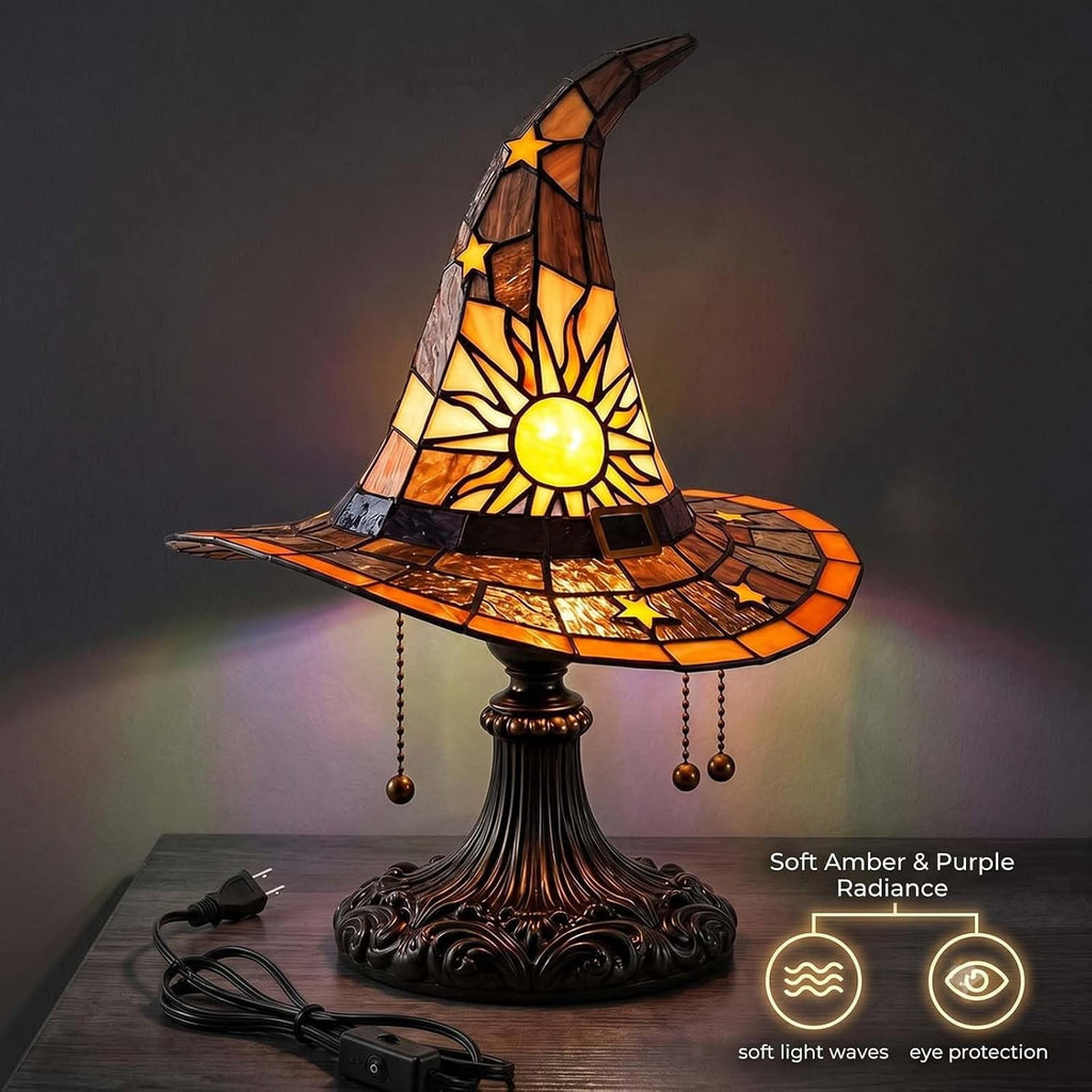Clearance Halloween Table Lamp Decorations, Witch Hat Lamp Gifts - Handcrafted Retro Resin Witch Lamp, USB Powered Gothic Wizard Hats Night Light, Home Decor Accent Lamps for Bedroom