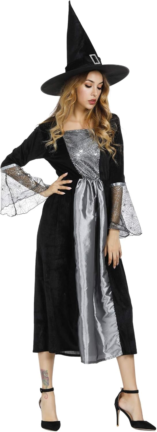 Halloween Witch Costume for Women, Halloween Gothic Witch Dresses for Fancy Dress Party Purple XL