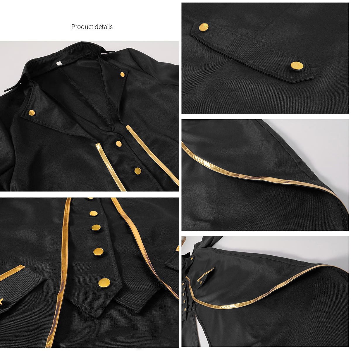 IBTOM CASTLE Men's Steampunk Vintage Tailcoat Jacket Gothic Medieval Victorian Frock Button Down Swallow Coat Uniform L Blue & Gold