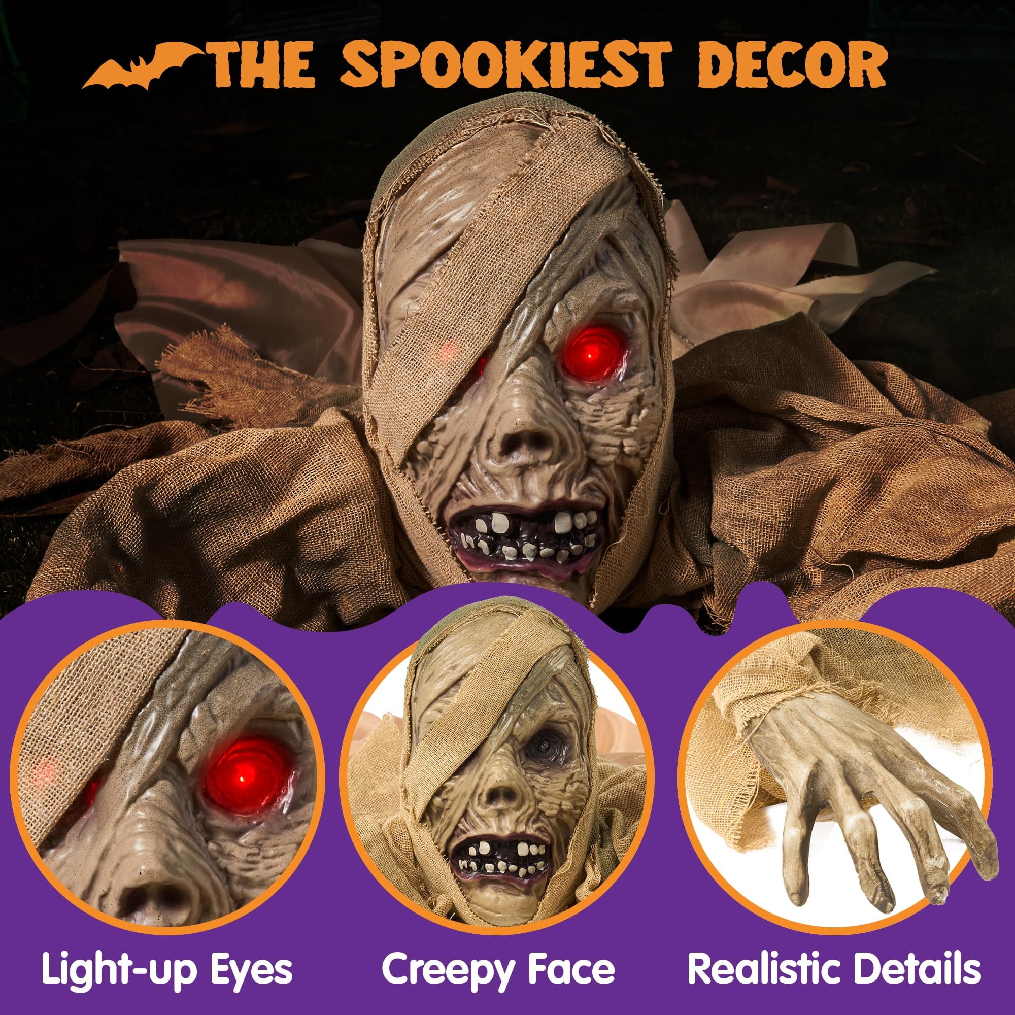 Joyfy Halloween Decorations Outdoor Groundbreaker Creepy Life Size Light Up Climbing Zombie Groundbreaker with Sound,Motion Activated Halloween Decorations Haunted House Decorations