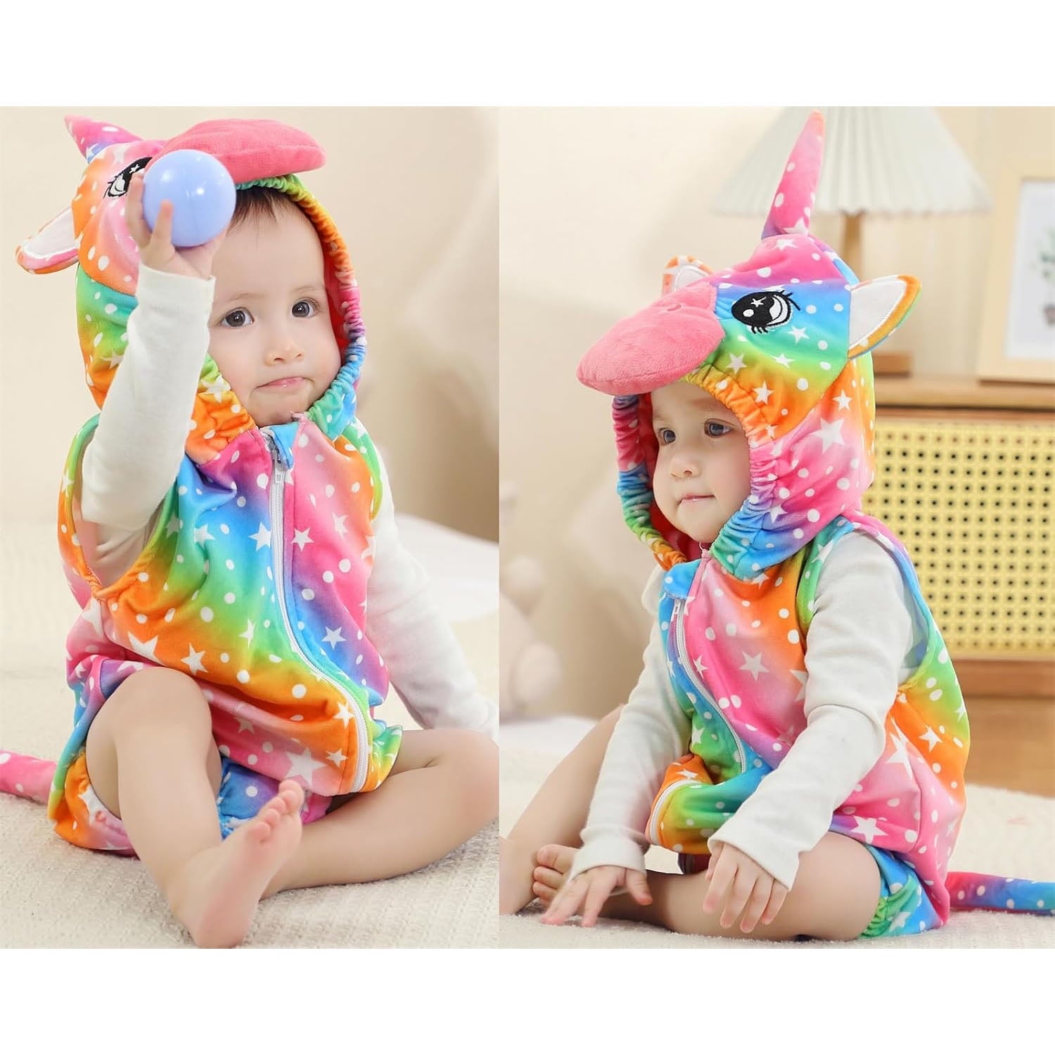 WIBACKER 0-24M Baby Boy Dinosaur Costume for Themed Parties and Halloween, Flannel Hooded Outfit Suit