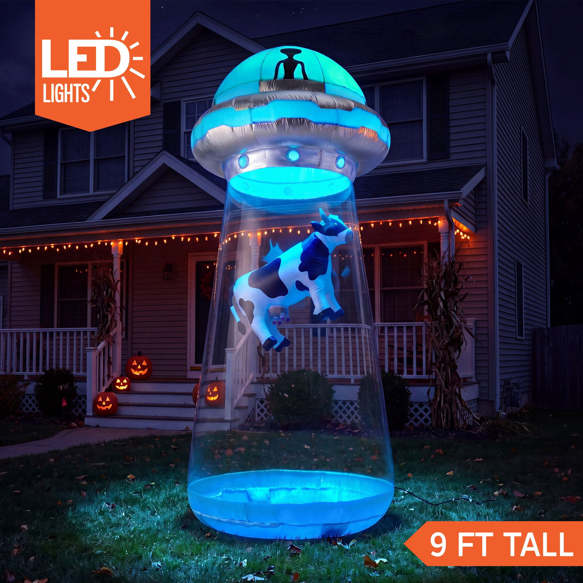 Joyfy 9 ft Halloween Inflatable Giant Alien Decoration with Built-in LEDs,Alien Halloween Decorations Outdoor Blow Up Yard Lawn Decoration