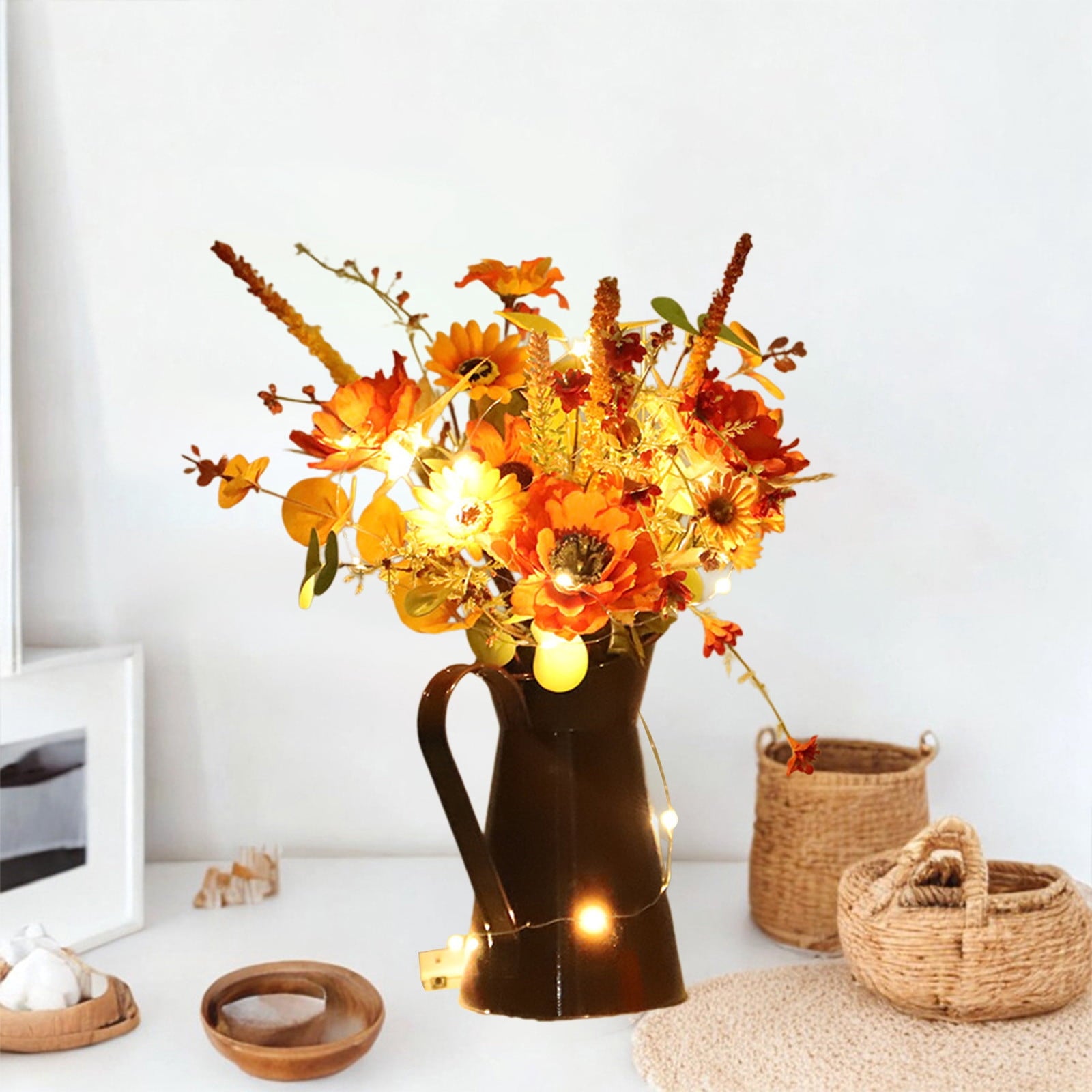 Light Up Sunflower Bouquet Decor - Battery Operated Floral Arrangement Halloween Thanksgiving Table Centerpiece Iron Vase Seasonal Home Gift(B-Witch Lamp)