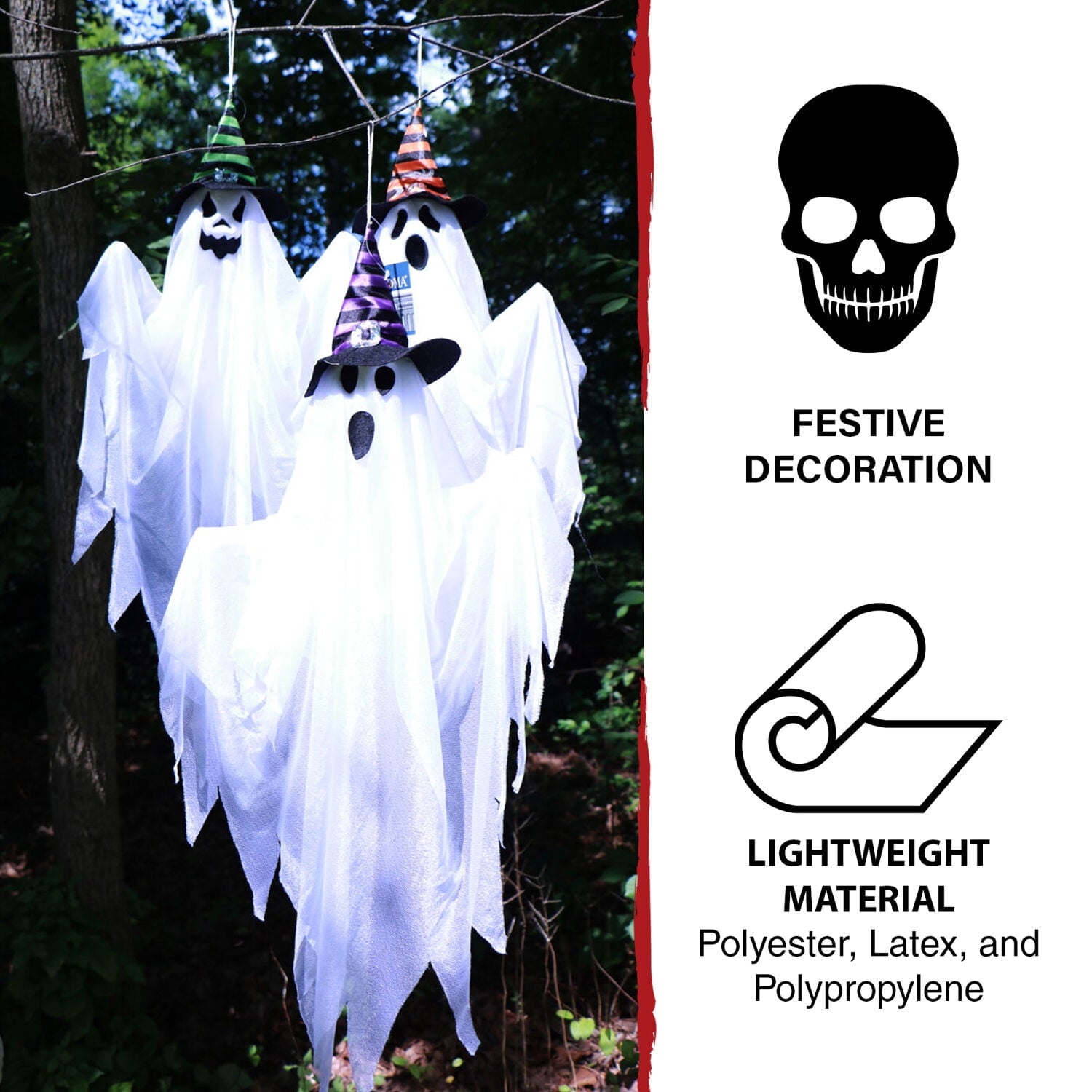 Haunted Hill Farm Set of 3 Hanging Ghosts, Indoor/Outdoor Halloween Decoration, HHGHST-8H