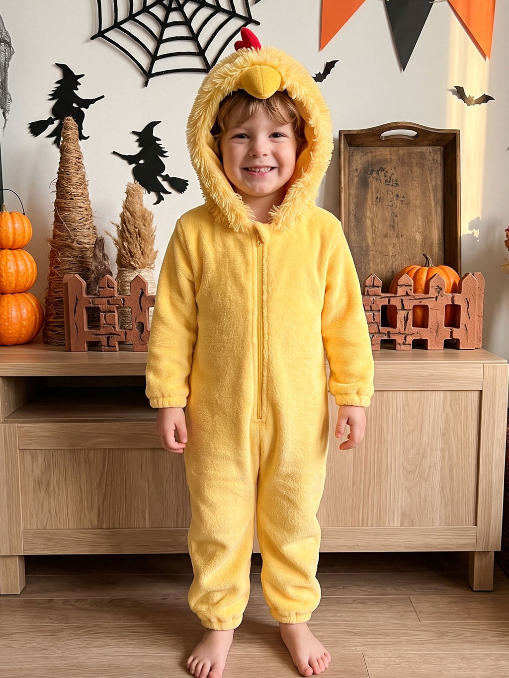 RUINIXCW Toddler Baby Girl Boy Halloween Chick Costume Cosplay Outfit Infant Fall Winter Clothes Snowsuit Fleece Jumpsuit Long Sleeve Hooded Romper