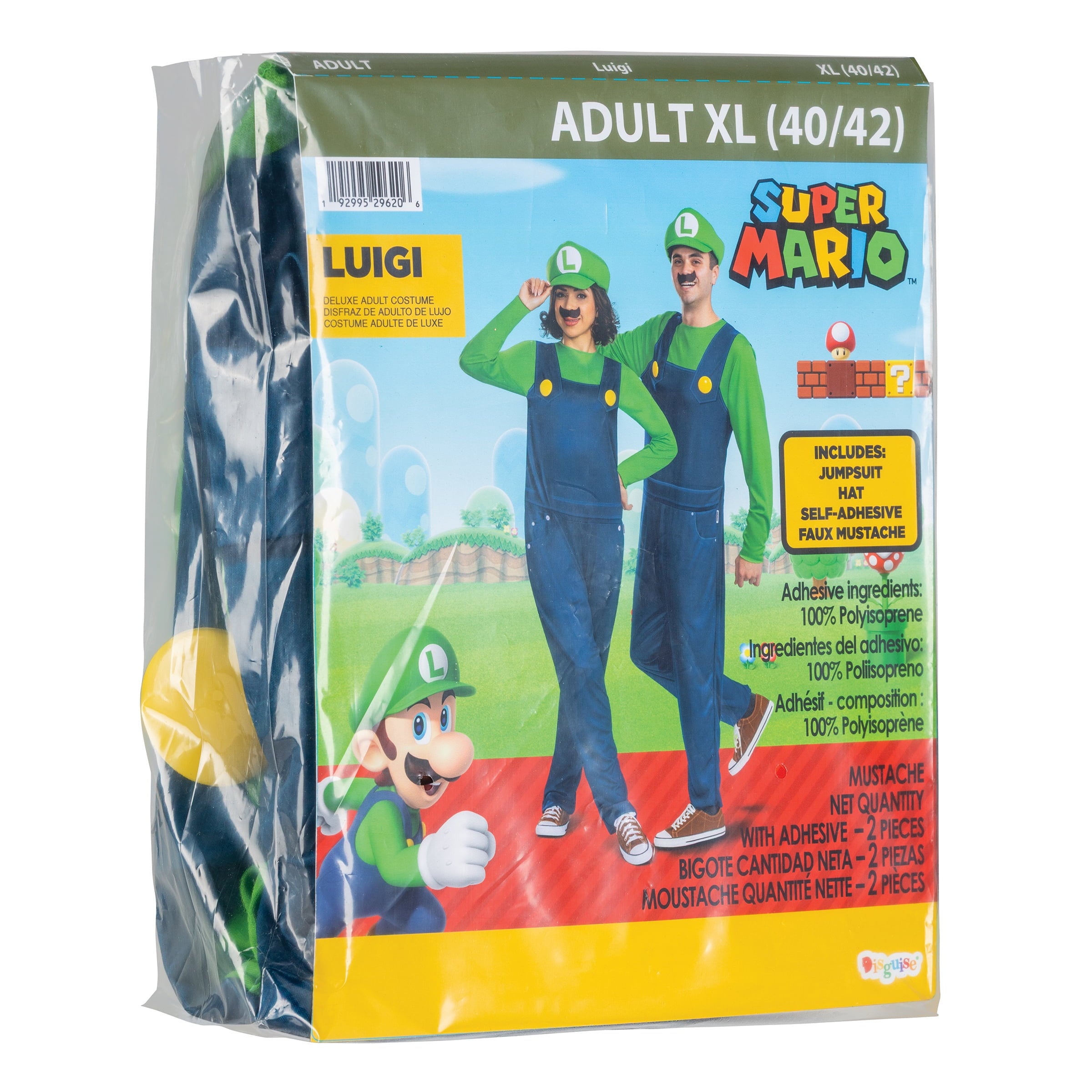 Nintendo Super Mario Bros. Luigi Halloween Costume for Adults, Mens Size XL (40/42), by Disguise