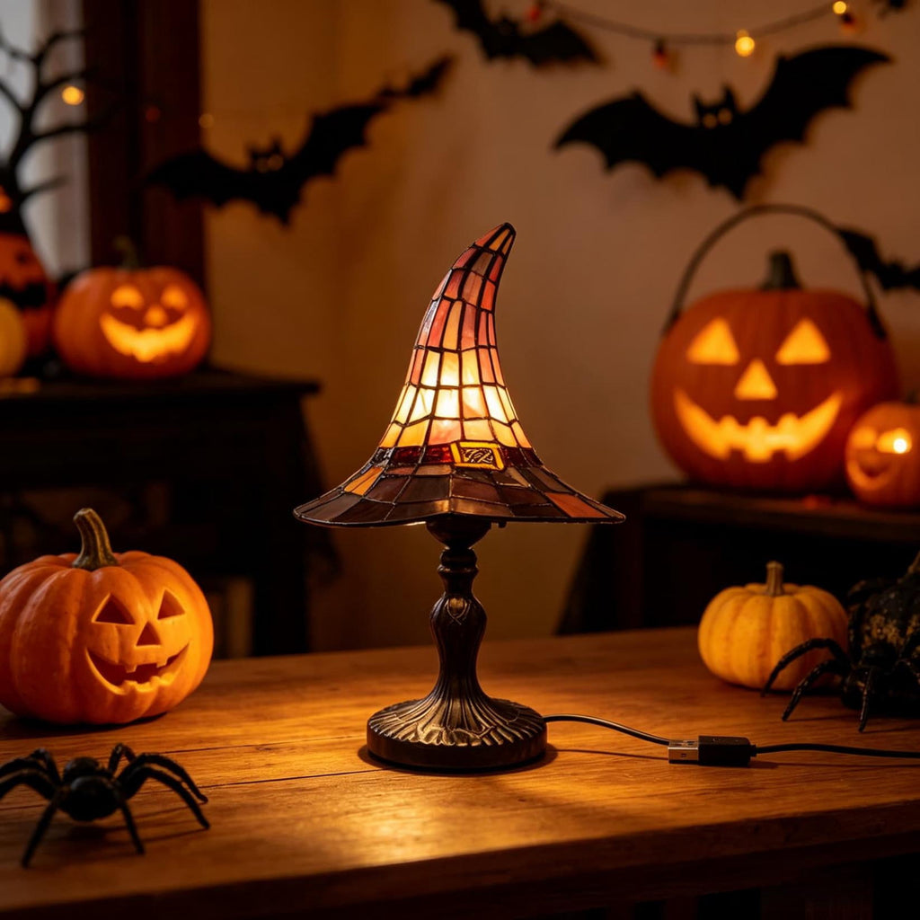 Halloween Decor Witch Hat Lamp, LED Halloween Night Light, Halloween Decorations Indoor, Witchy Decor for Shelf Mantel Table, Gothic Home Decoration