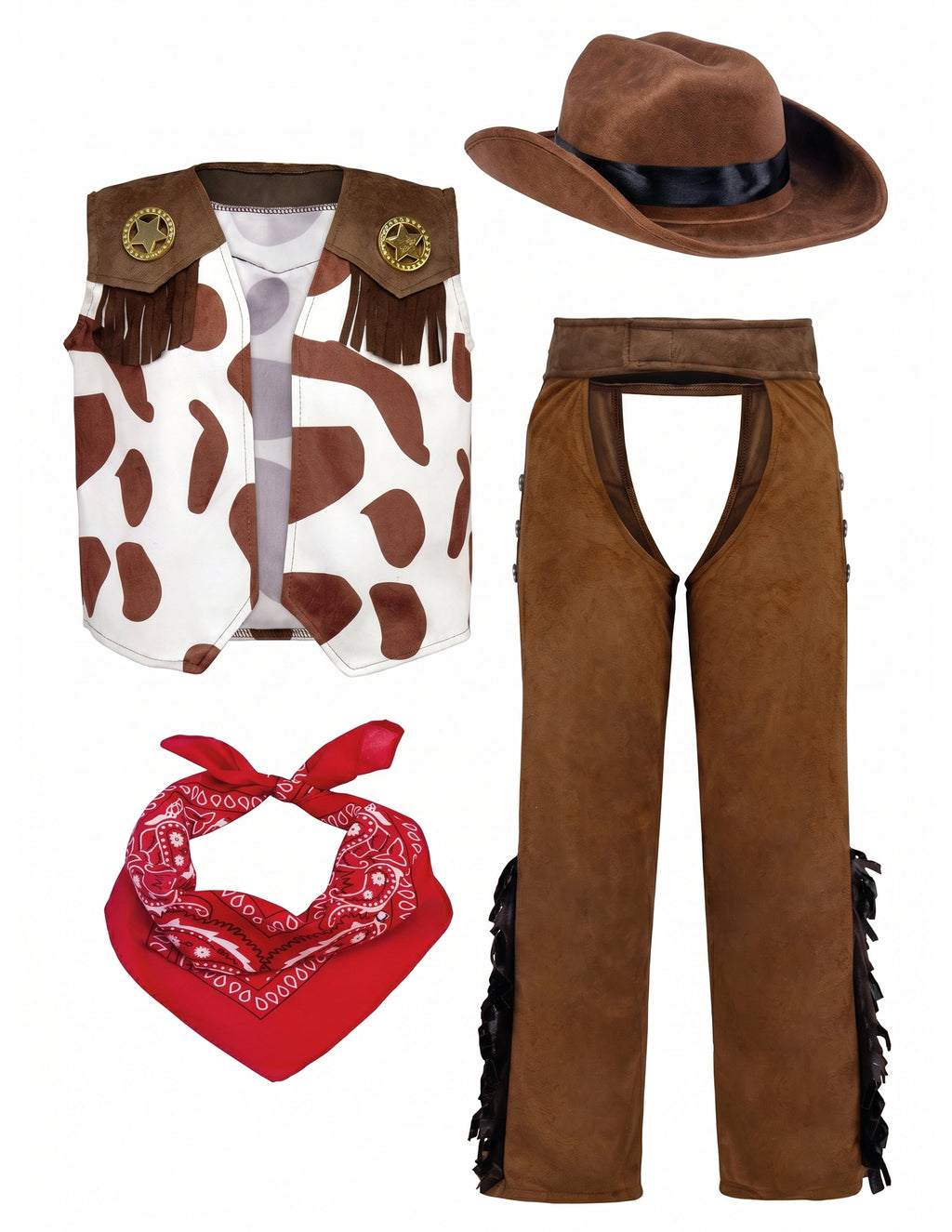 Joyfy Halloween Cowboy Costume for Boys, Kids Cowboy Costume Set, Brown Western Style Cowboy Outfit with Cowboy Hat for Toddler Dress-up Party Cosplay